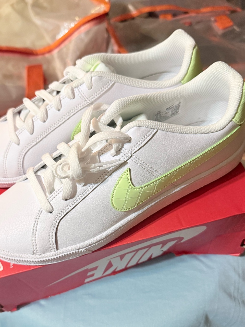 Nike Women’s Court Royale White Sneakers with Neon Green Swoosh